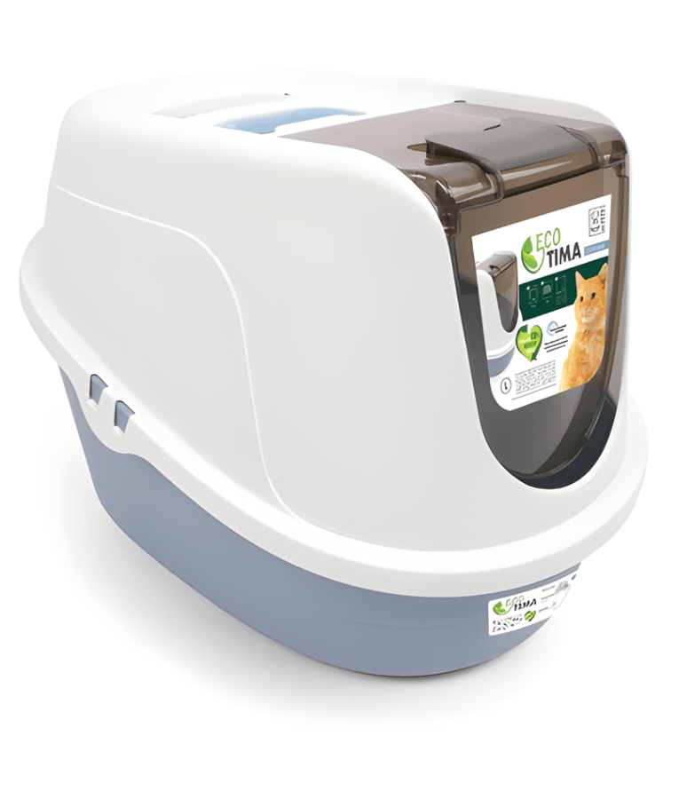 M-Pets - ECO TIMA Covered Cat Litter Box, Recycled Plastic, Odour Filter & Swing Door, Ocean Blue - 60 x 45 x 42 cm