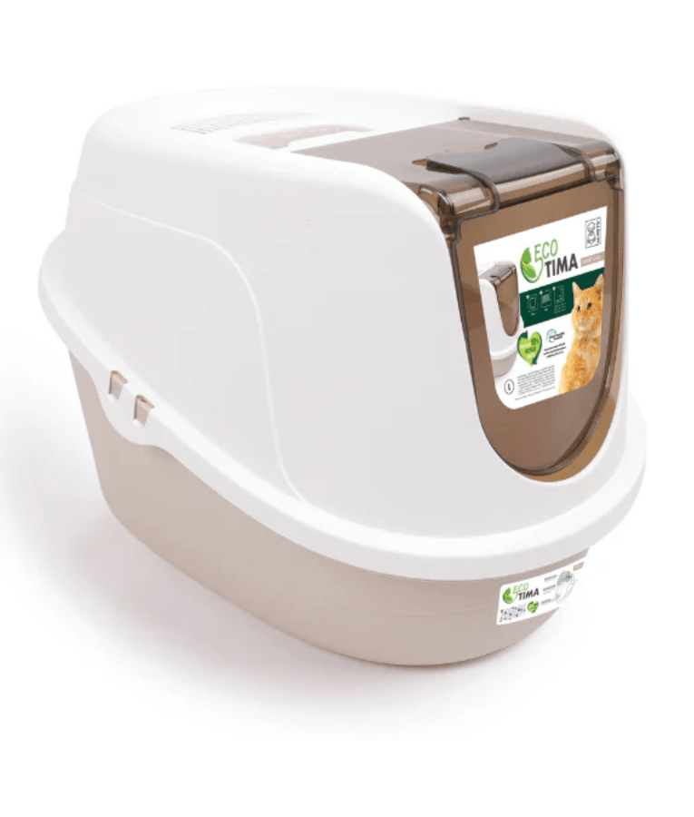 M-Pets - ECO TIMA Covered Cat Litter Box, Recycled Plastic, Odour Filter & Swing Door, Desert Sand - 60 x 45 x 42 cm