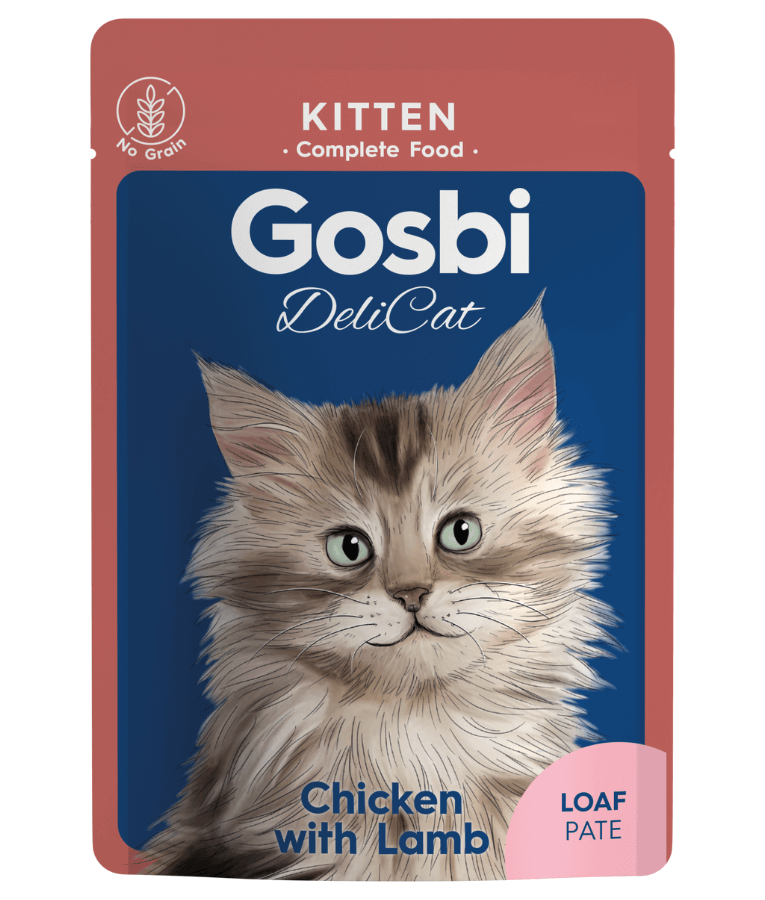 Gosbi - DeliCat, Chicken and Lamb Sterilized Complete Kitten Wet Cat Food – Loaf Pâté, Grain-Free, Calorie-Control – 70g - Pouch