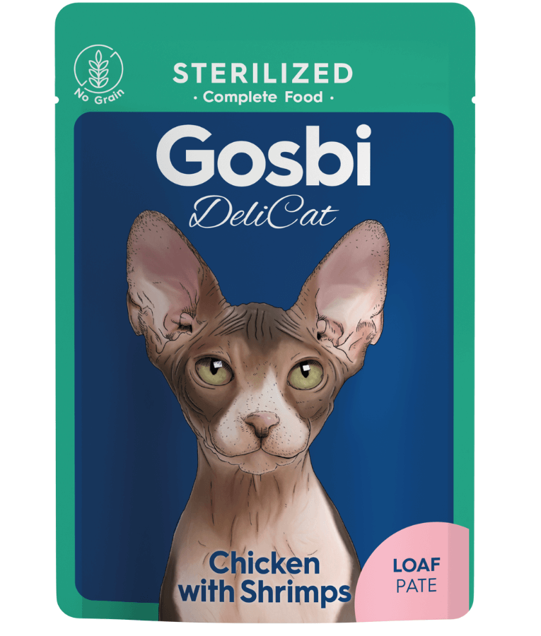 Gosbi - DeliCat, Chicken and Shrimp Sterilized Complete Adult Wet Cat Food – Loaf Pâté, Grain-Free, Low-Calorie – 70g - Pouch
