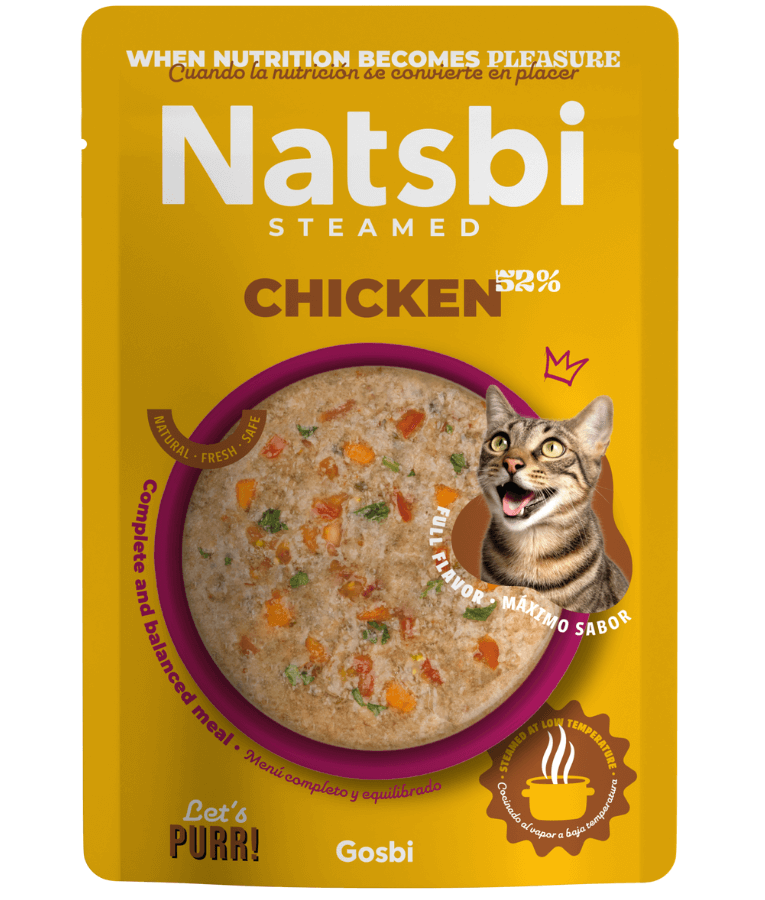 Gosbi - Natsbi Steamed, Chicken in Broth Fresh Cat Food – Grain-Free, Complete Meal for All Life Stages – 80g - Pouch