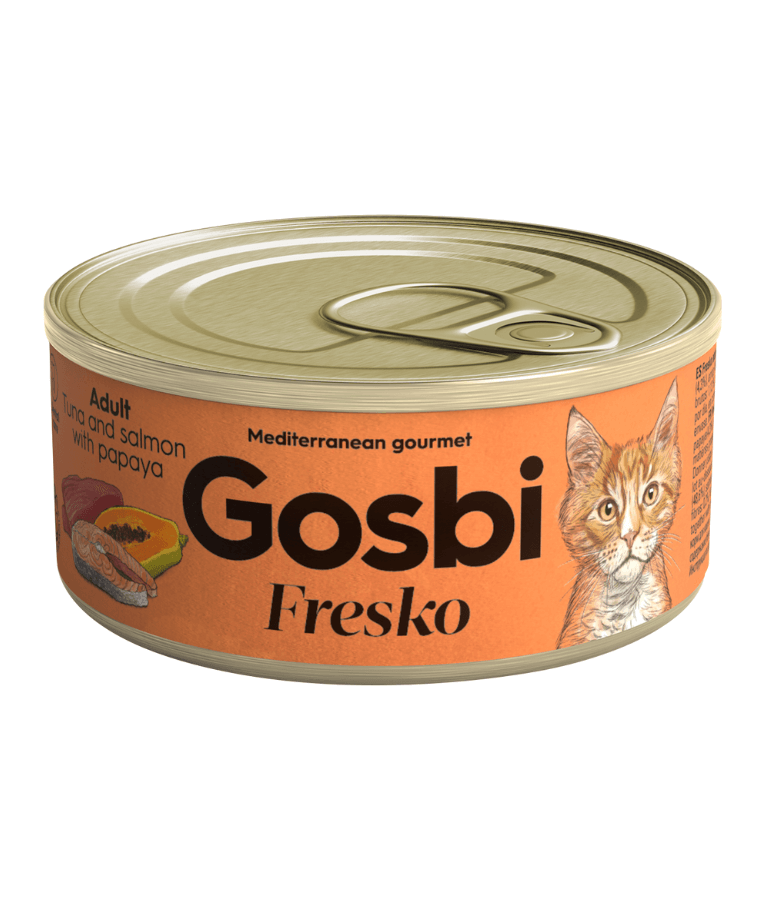 Gosbi - Fresko, Tuna, Salmon, and Papaya Adult Complementary Wet Cat Food – 70g - Can
