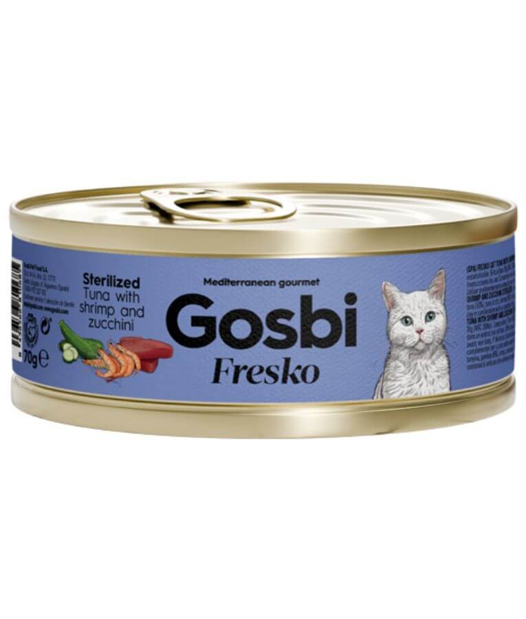 Gosbi - Fresko, Tuna with Shrimp and Zucchini, Sterilized Complementary Adult Wet Cat Food – 70g - Can