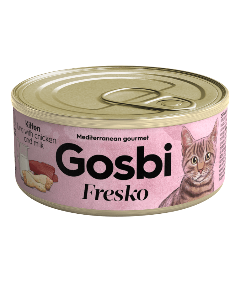 Gosbi - Fresko, Tuna, Chicken, and Milk Kitten Complementary Wet Cat Food – 70g - Can