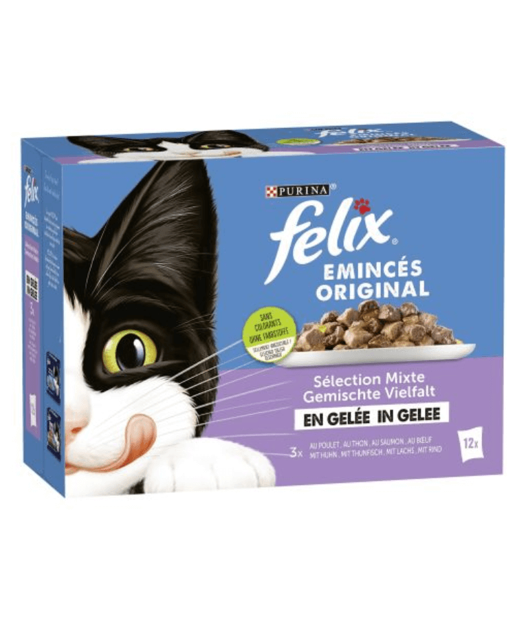 Purina Felix - Tender Shredded Cat Wet Food in Jelly – Beef, Salmon, Chicken & Tuna, Adult – 12x85g