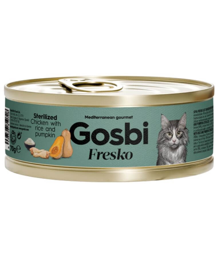 Gosbi - Fresko, Chicken with Rice and Pumpkin, Sterilized Complementary Adult Wet Cat Food – 70g - Can