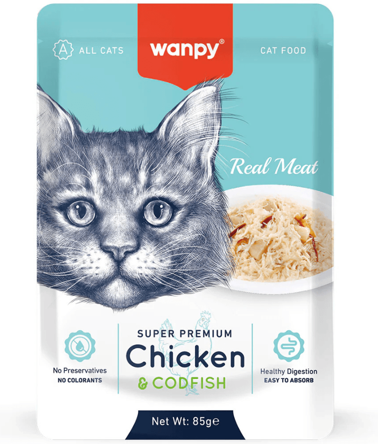 Wanpy - Chicken & Cod Fish Fillet, Wet Cat Food, Easy Digestion, Shredded In Jelly, All Life Stages - 85 g - 1 Pack