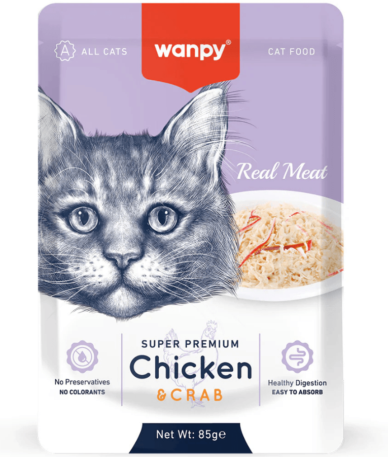 Wanpy - Chicken & Crab Fillet, Wet Cat Food, Easy Digestion, Shredded In Jelly, All Life Stages - 85g - 1 Pack