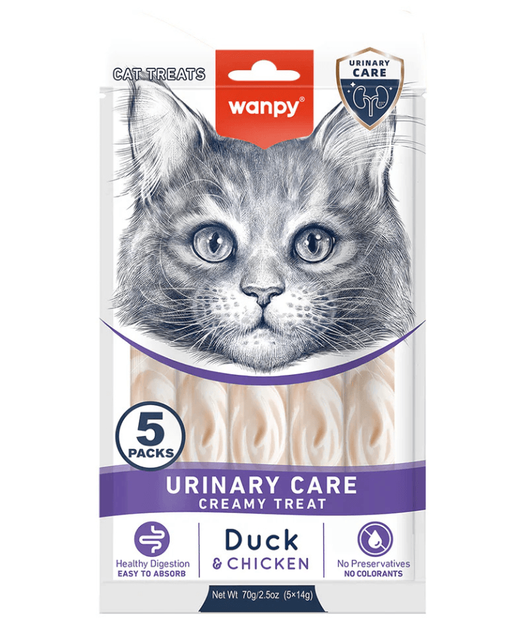 Wanpy - Creamy Lickable Duck & Chicken, Urinary Care Creamy Treat, All Life Stages - 70 g (5 Tubes)