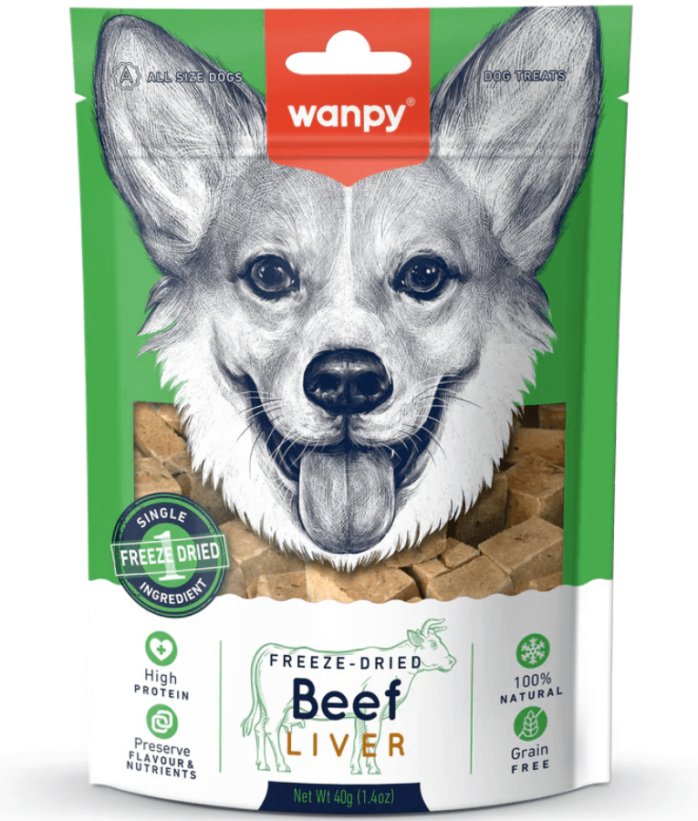 Wanpy - Freeze-Dried Beef Liver, High Protein, Single Ingredient, Grain-Free, All Life Stages, All Breed Sizes - Dry Dog Food 40 g