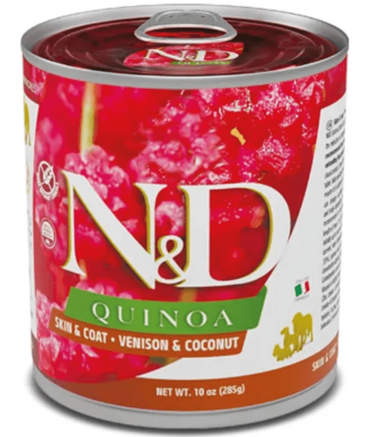 Farmina - N&D Quinoa Skin & Coat Venison & Coconut, Limited Ingredient, Omega Rich, Adult All Breed Sizes Wet Dog Food - 285 g - 1 Can