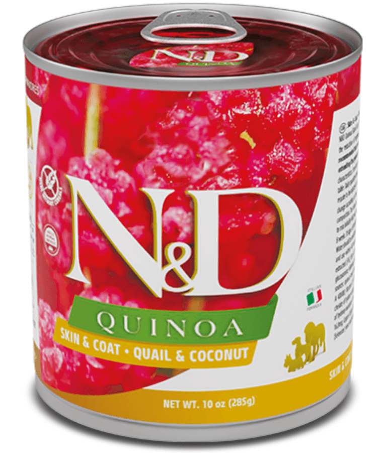 Farmina - N&D Quinoa ,Skin & Coat Quail & Coconut, Limited Ingredient, Omega Rich, Adult All Breed Sizes Wet Dog Food - 285 g - 1 Can