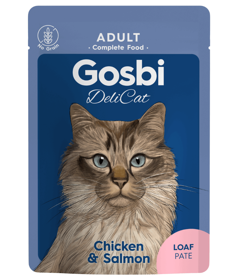 Gosbi - DeliCat, Chicken and Salmon Complete Adult Wet Cat Food – Loaf Pâté, Grain-Free – 70g - 1 Pouch