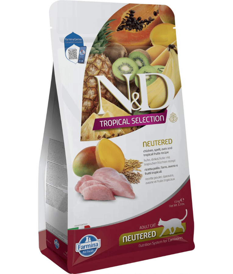 Farmina - N&D Tropical Selection, Adult Dry Cat Food - Chicken, Spelt, Oats & Tropical Fruits Adult Sterilized Cat 5kg - 50 g