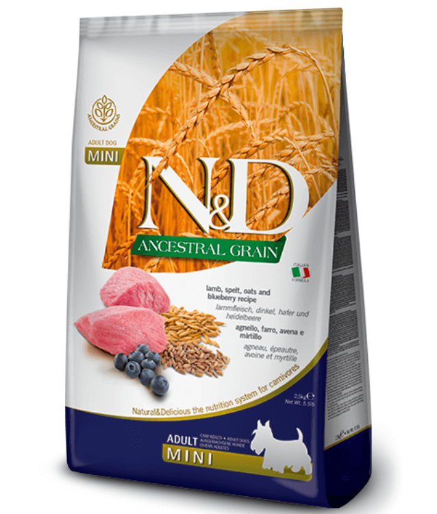 Farmina - N&D Ancestral Grain, Lamb and Blueberry Adult Dry Dog Food For Mini and Small Breeds 2.5kg - 2.5 kg