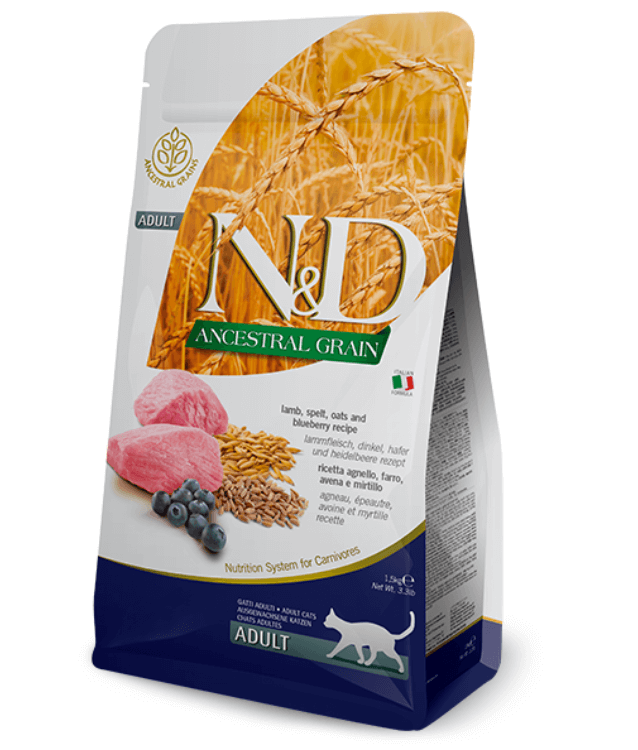 Farmina - N&D Ancestral Grain, Lamb and Blueberry Adult Cat Dry Food 1.5kg - 1.5 kg