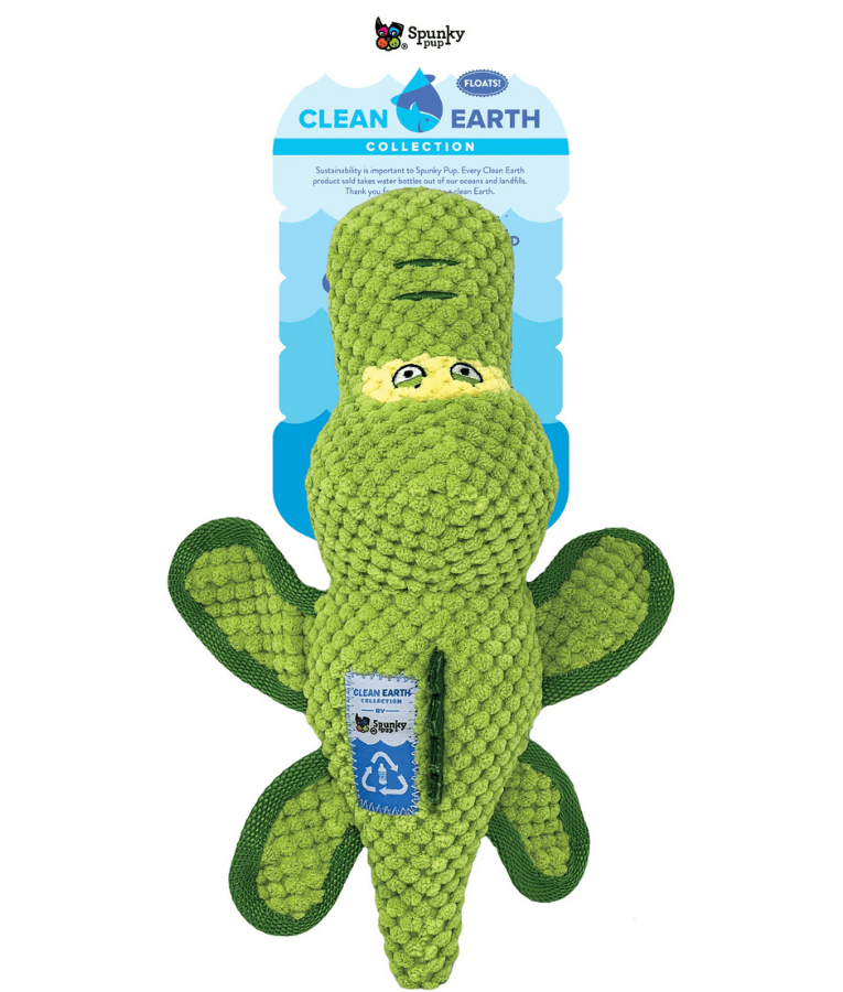 Spunky Pup - Gator Clean Earth Plush Textured, Recycled Materials - Sustainable Floating Squeaky Dog Toy