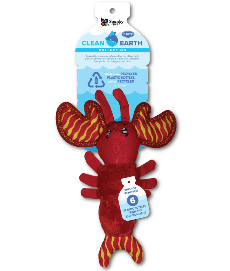 Spunky Pup - Lobster Clean Earth Plush Textured, Recycled Materials, Sustainable Floating Squeaky Dog Toy - Small