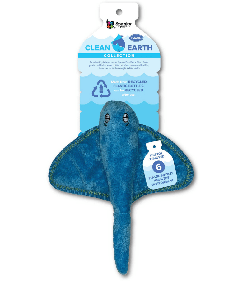 Spunky Pup - Stingray Clean Earth Plush Textured, Recycled Materials, Sustainable Floating Squeaky Dog Toy - Small