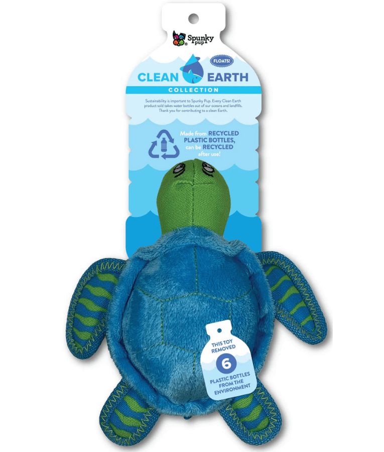 Spunky Pup - Turtle Clean Earth Plush Textured, Recycled Materials, Sustainable Floating Squeaky Dog Toy - Small