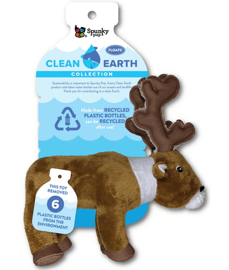 Spunky Pup - Caribou Clean Earth Plush Textured, Recycled Materials, Sustainable Floating Squeaky Dog Toy - Small