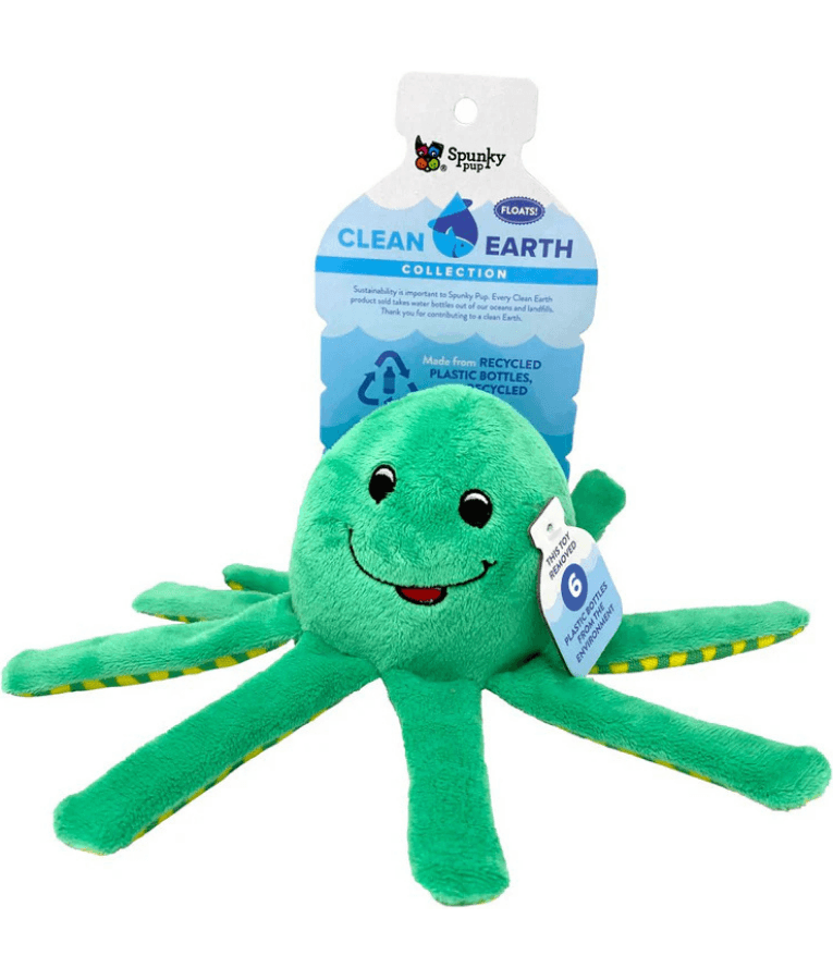 Spunky Pup - Octopus Clean Earth Plush Textured, Recycled Materials, Sustainable Floating Squeaky Dog Toy - Small