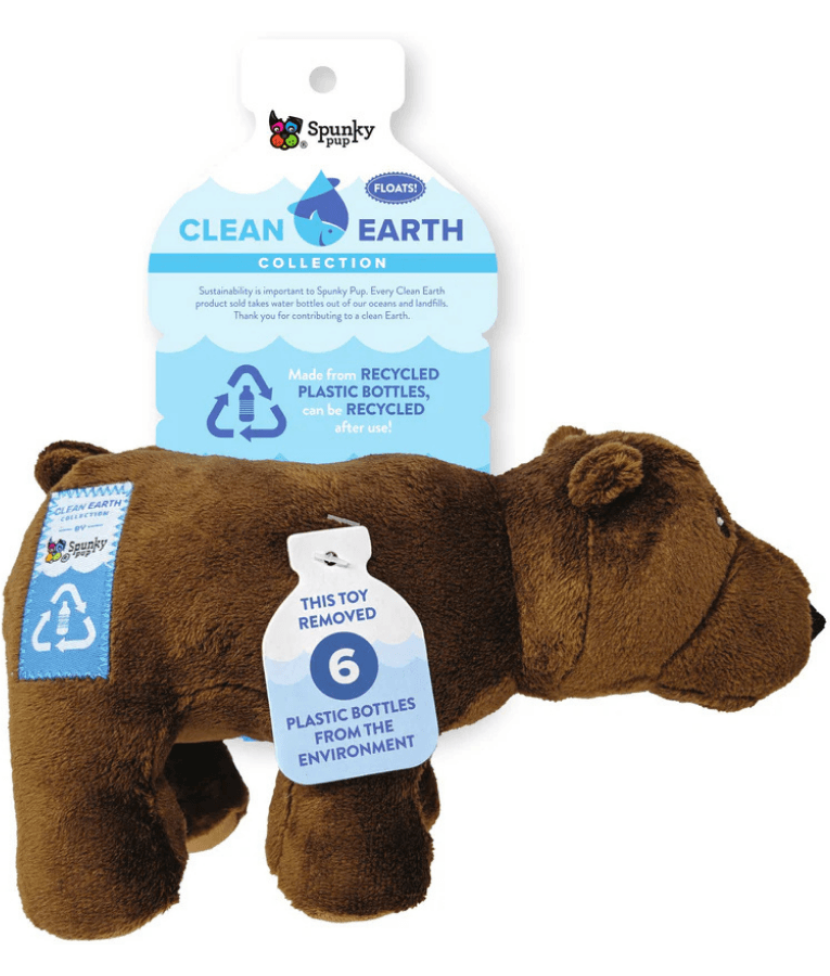 Spunky Pup - Bear Clean Earth Plush Textured, Recycled Materials, Sustainable Floating Squeaky Dog Toy - Small