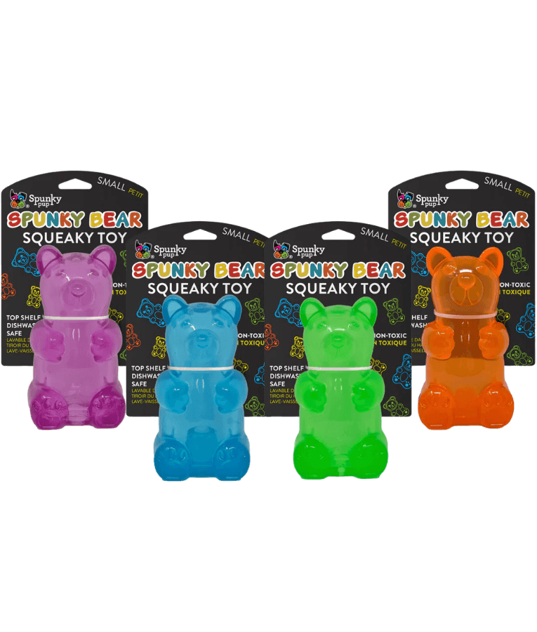 Spunky Pup - Gummy Bear Squeaky Toy, Non-Toxic Durable Rubber, Chew Toy for Dogs - Small - Purple
