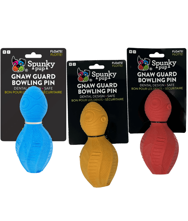 Spunky Pup - Gnaw Guard Bowling Pin Foam Toy, Textured Dental Chew - Floating Dog Toy - Red