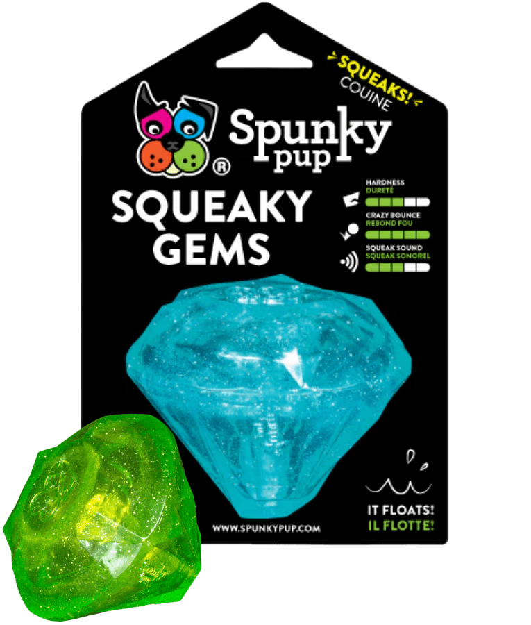 Spunky Pup - Squeaky Gems Diamond Toy, Durable Bouncy Chew - Floating Squeaky Dog Toy - Green