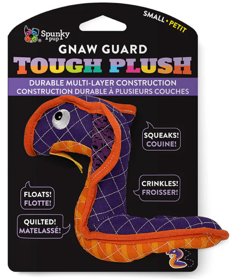 Spunky Pup - Neon Tough Plush Snake, Multi-Layer Durable Fabric - Squeaky Crinkle Floating Dog Toy - Small