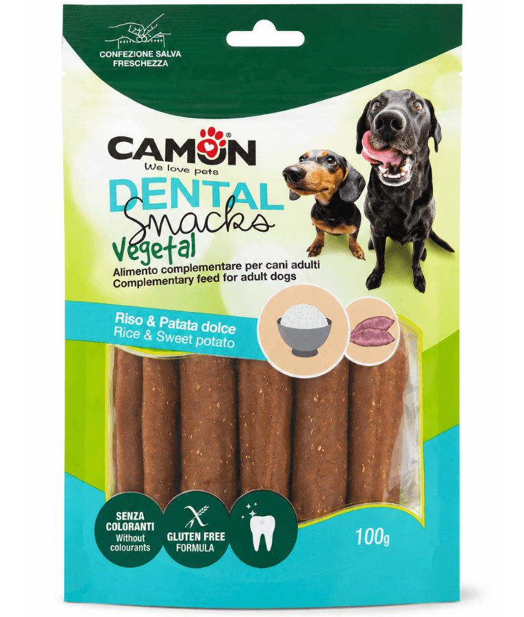Camon - Dental Snack Cannoli, Rice & Sweet Potato, Gluten-Free Dental Care Treat for Adult Dogs - 100g