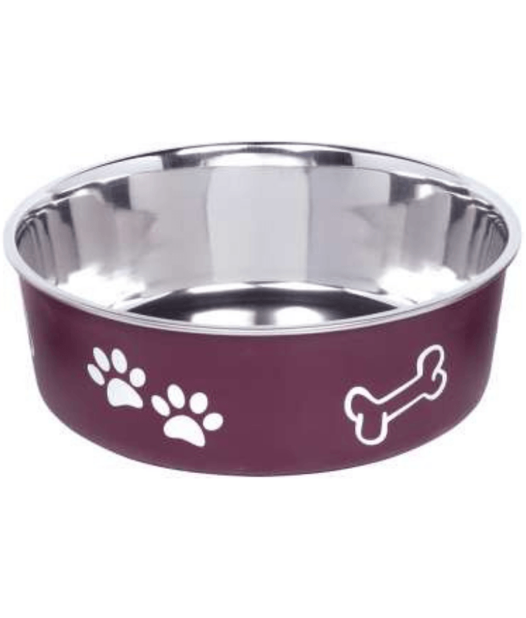 Nobby - Fusion Red Stainless Steel Dog Bowl, Non-Slip Rubber Base, Dishwasher Safe, Durable Feeding Bowl, Large Size - 20 cm - 1.8 Liter