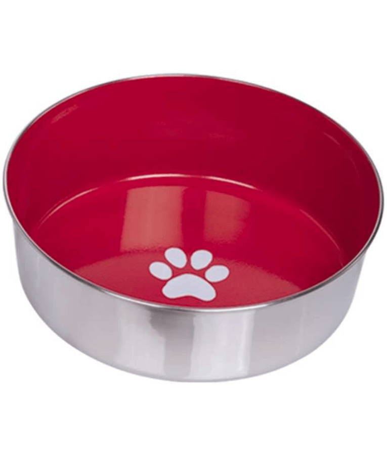 Nobby - Heavy Paw Red Stainless Steel Dog Bowl, Non-Slip Base, Heavy Duty Design, Stable Feeding - 24 cm 2.7 Liter