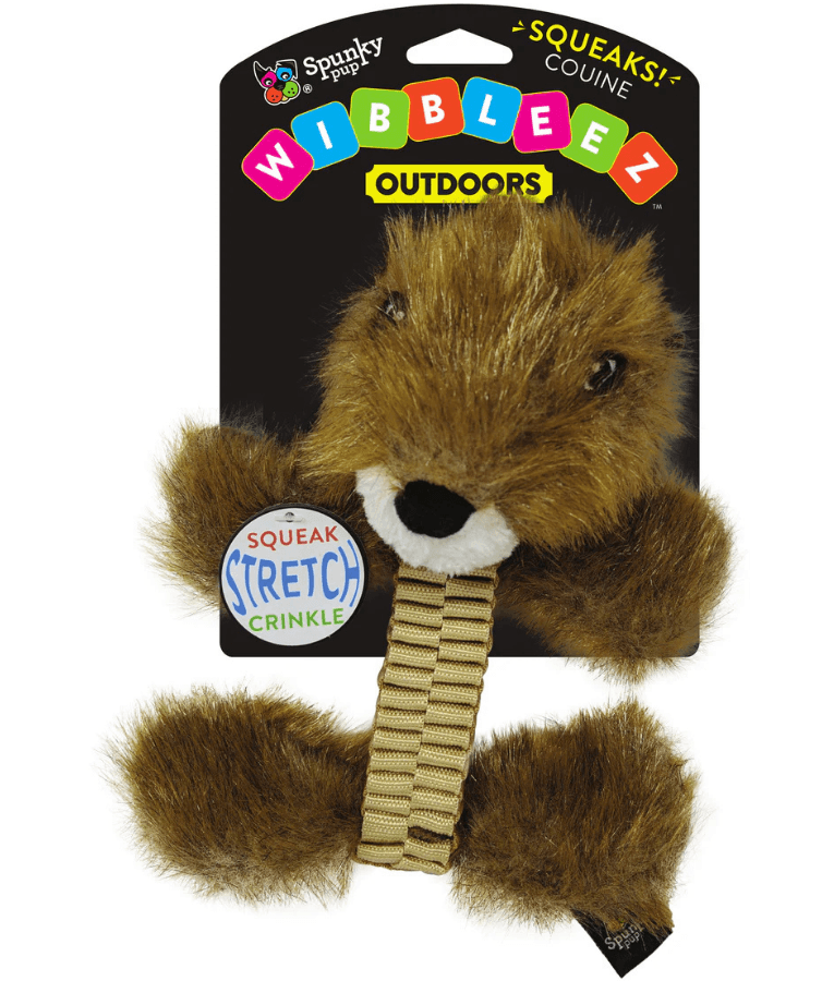 Spunky Pup - Wibbleez Outdoors Beaver, Stretch & Squeak Plush Dog Toy