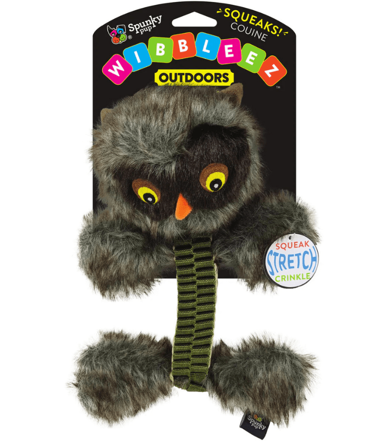 Spunky Pup - Wibbleez Outdoors Owl, Stretch & Squeak Plush Dog Toy