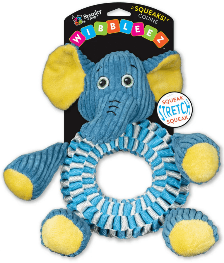 Spunky Pup - Wibbleez Round Elephant, Stretch & Squeak Plush Dog Toy