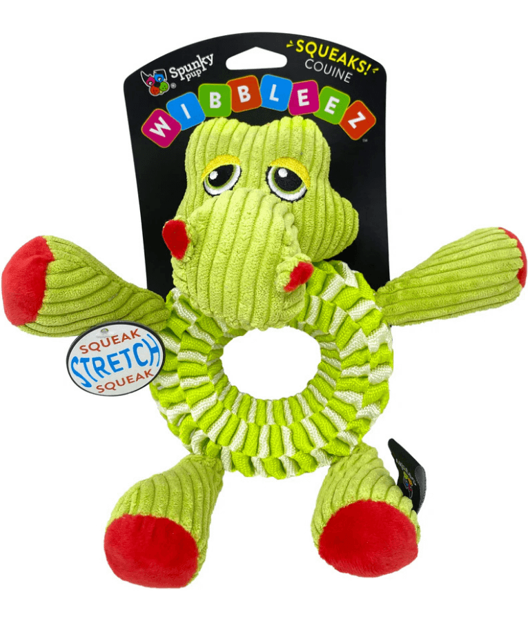 Spunky Pup - Wibbleez Round Gator, Stretch & Squeak Plush Dog Toy