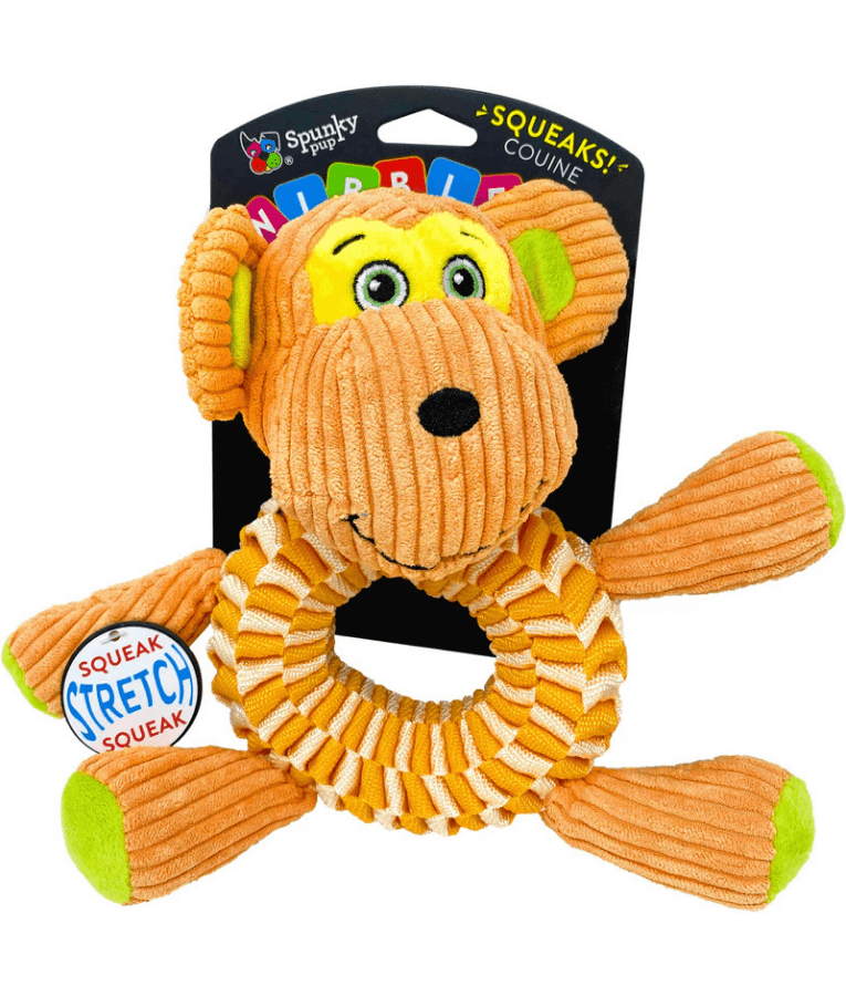 Spunky Pup - Wibbleez Round Monkey, Stretch & Squeak Plush Dog Toy
