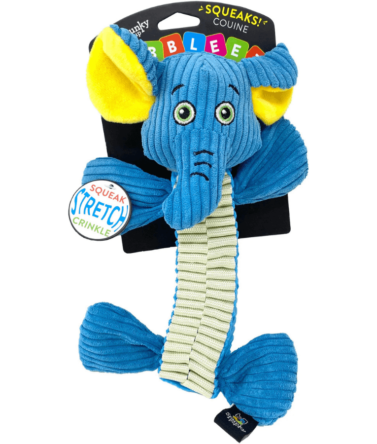 Spunky Pup - Wibbleez Straight Elephant, Stretch & Squeak Plush Dog Toy