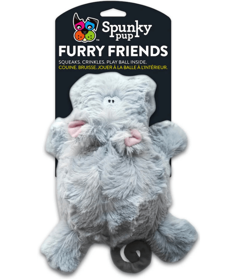Spunky Pup - Furry Friends Plush Hippo, Squeaky Crinkle Ball Dog Toy