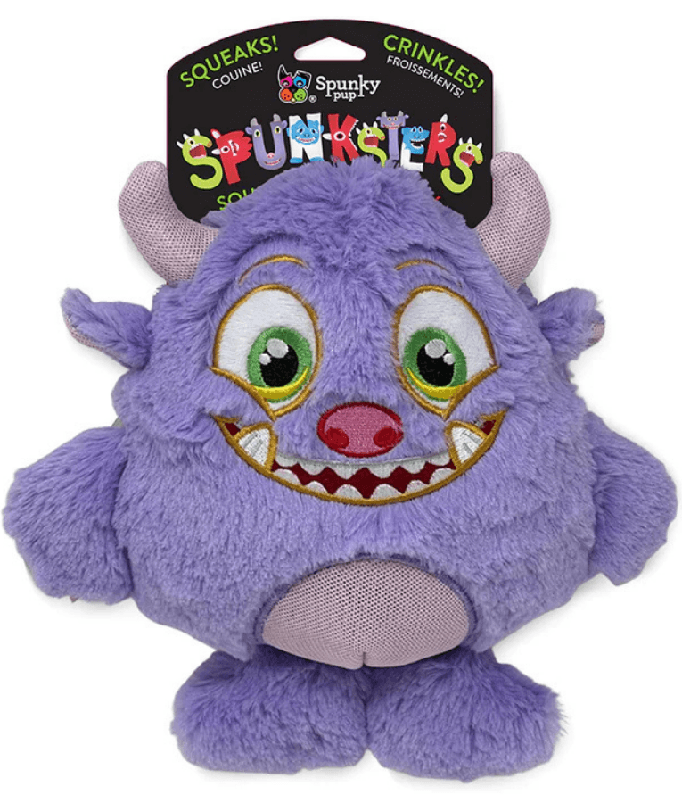 Spunky Pup - Spunksters Purple Plush Monster, Squeaky Crinkle Dog Toy