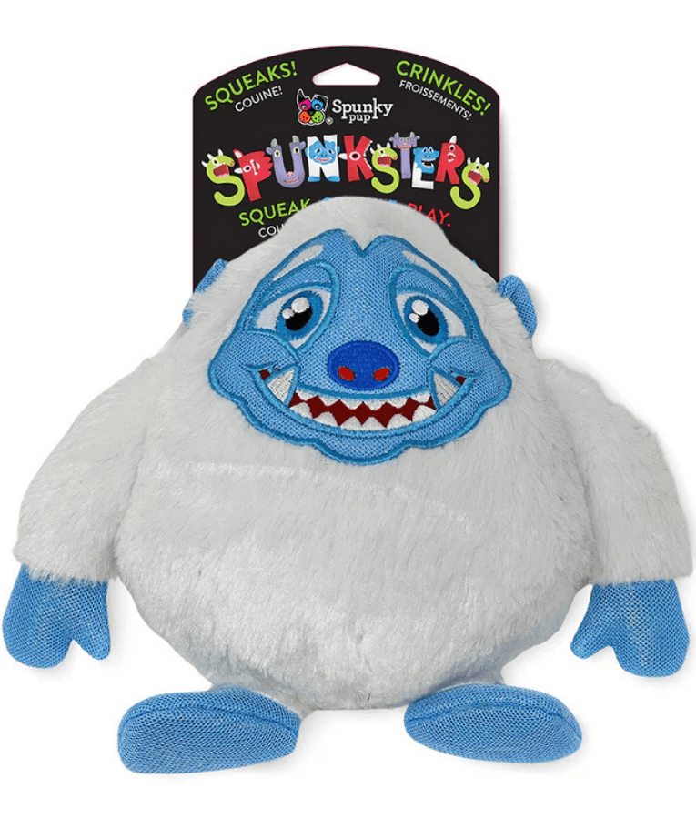 Spunky Pup - Spunksters White Plush Monster, Squeaky Crinkle Dog Toy