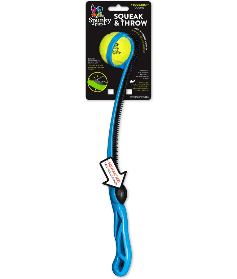 Spunky Pup - Squeak & Throw Ball Launcher, Fetch Toy With Built In Squeaker, Ball Included