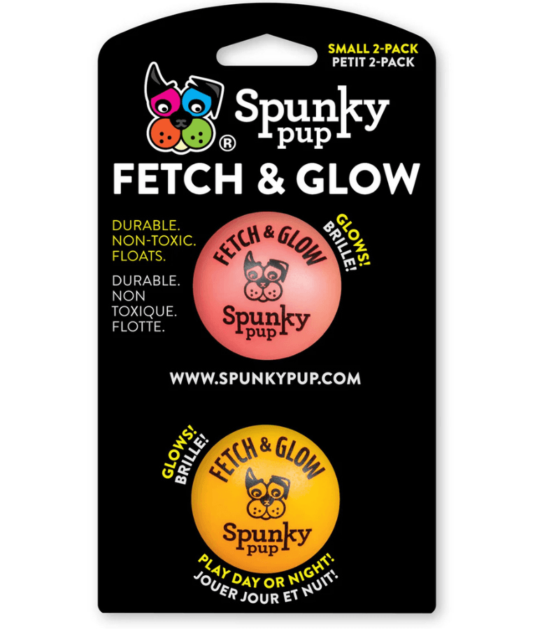 Spunky Pup - Fetch & Glow Balls, Glow-in-the-Dark Floating Fetch Toy, Assorted 2-Pack - Small