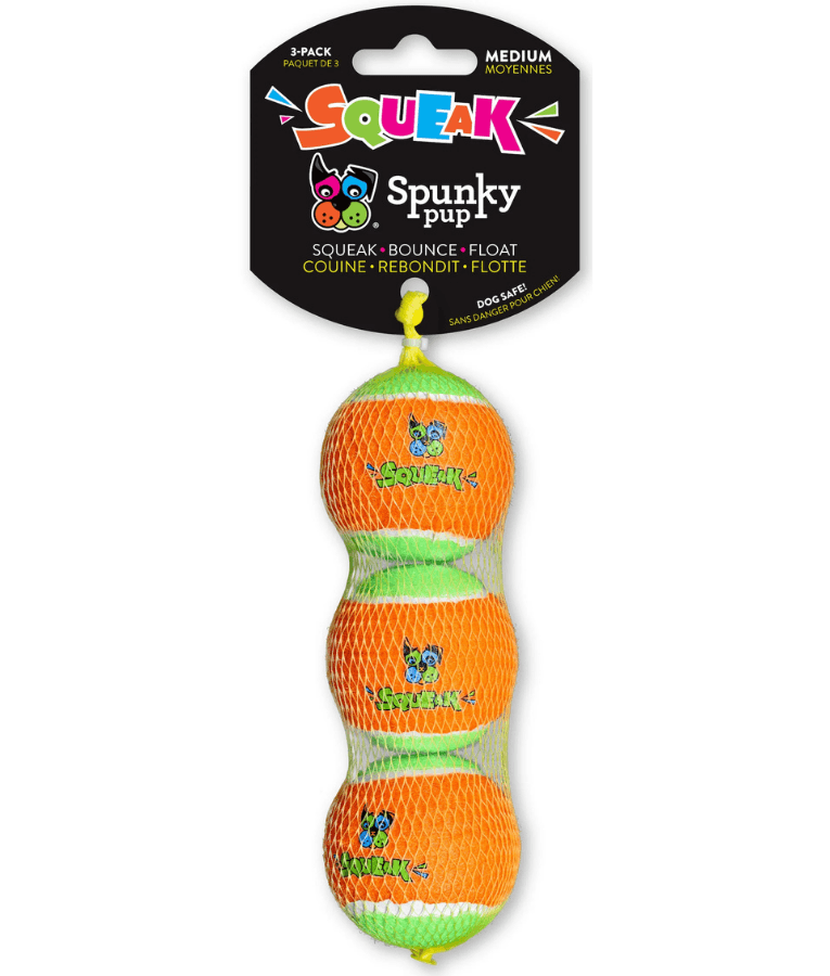 Spunky Pup - Squeaky Tennis Balls, Built-In Squeaker, Small Dog Fetch Toy - Small & Medium - Small