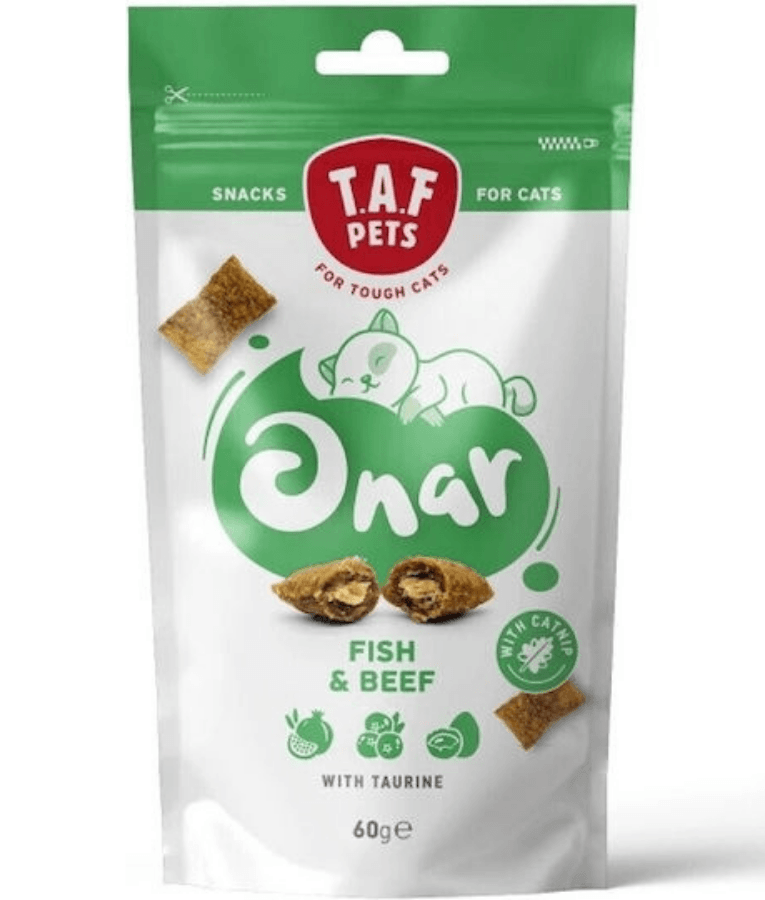 TAF Pets - ONAR Cat Snacks Fish & Beef, Taurine, Pomegranate & Cranberry, All Life Stages - 60 g