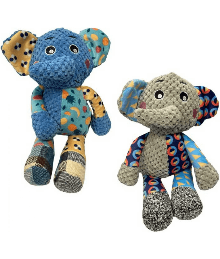 Pet Interest - Cuddly Funny Elephant Plush Dog Toy, Squeaker & Crinkle Sound, Soft Comfort Toy - Grey
