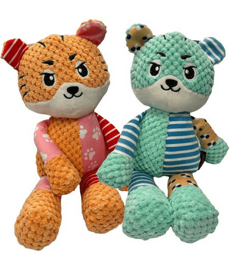 Pet Interest - Cuddly Speedy Tiger Plush Dog Toy, Squeaker & Crinkle Sound, Soft Comfort Toy - Orange