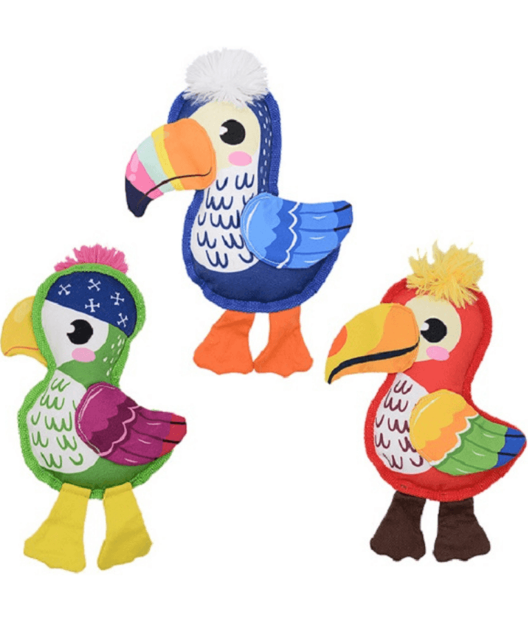 Pet Interest - Cuddly Canvas Bird Plush Dog Toy, Squeaker & Crinkle Sound, Soft Comfort Toy - Blue